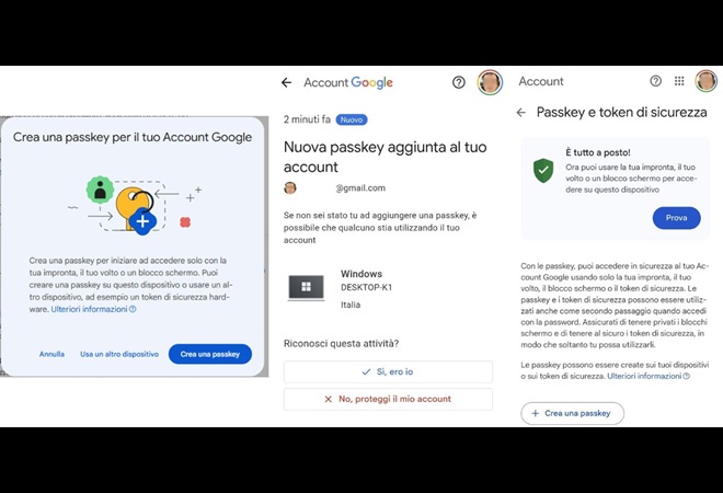 Procedura di acccesso con passkey google